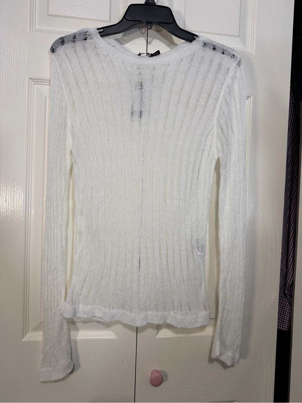PrettyLittleThing White Sheer Ribbed Crewneck Top